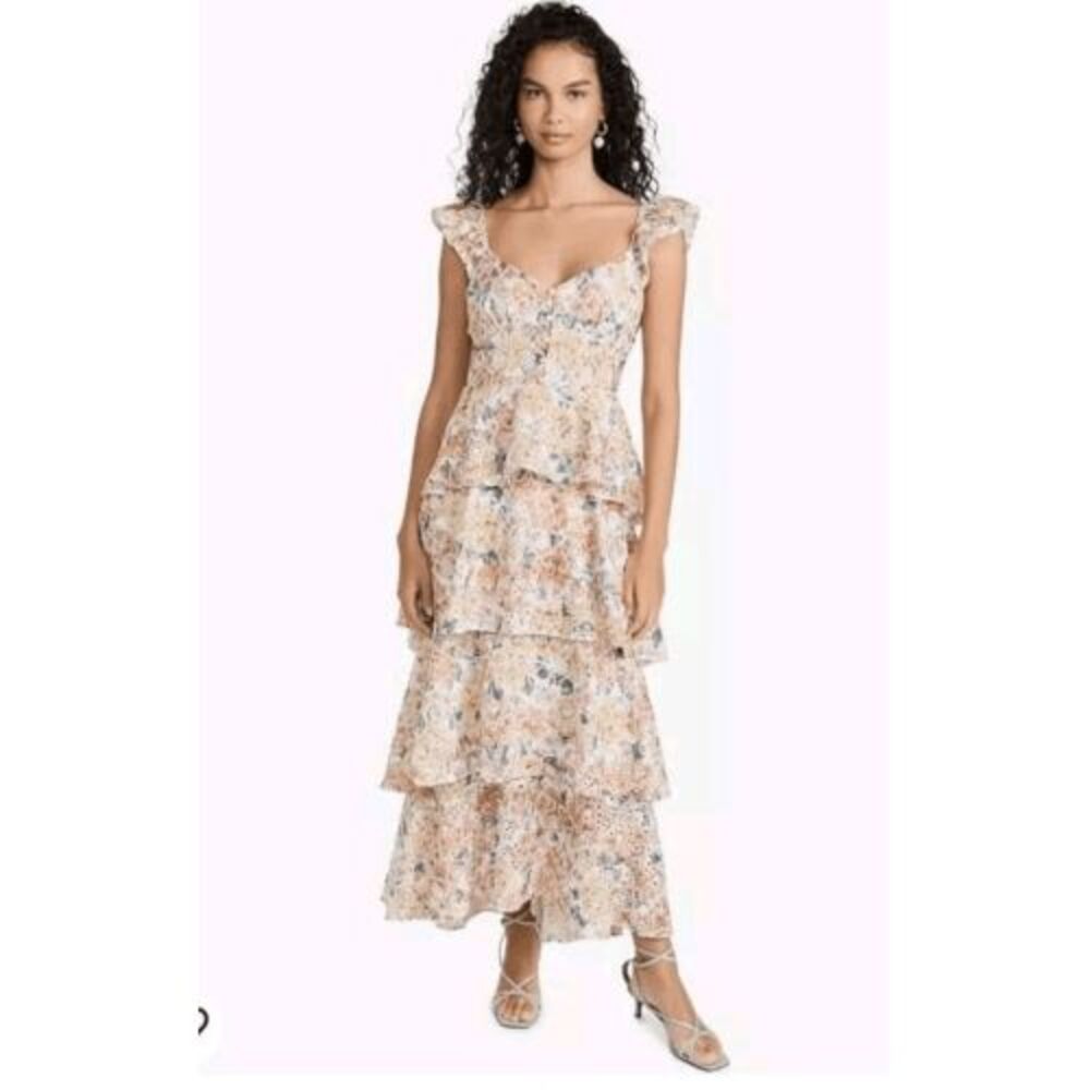 EN SAISON Presley Floral Embroidered Tiered Midi Dress US Large NWT